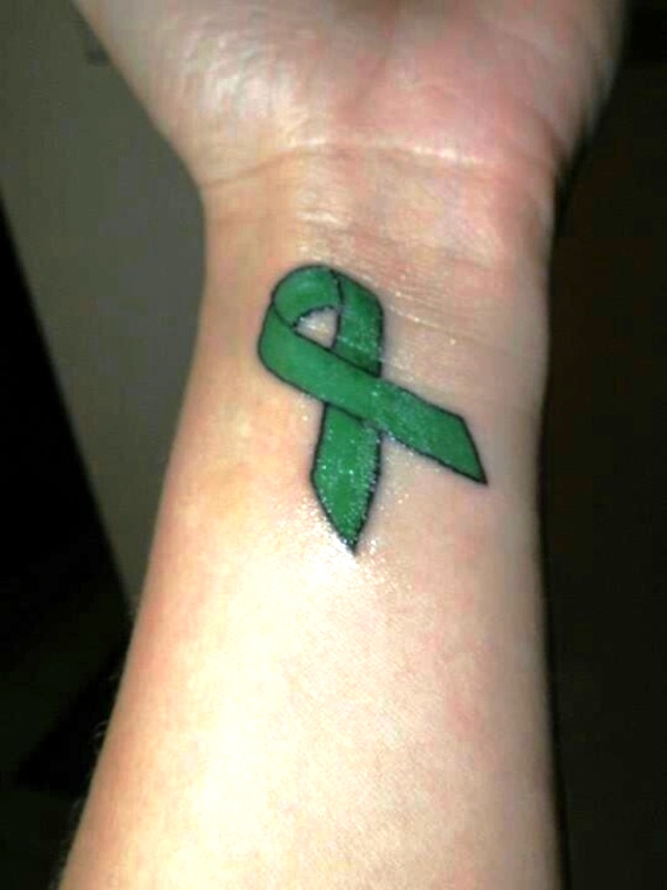 Green Cancer Ribbon Wrist Tattoo