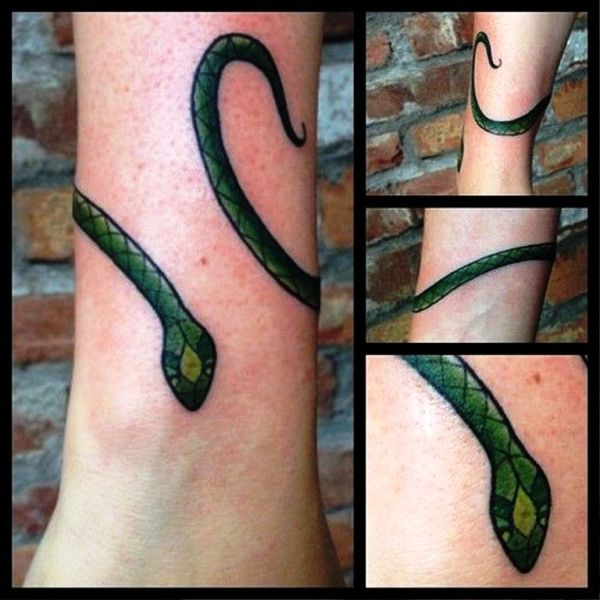 Green Snake Tattoo On Wrist