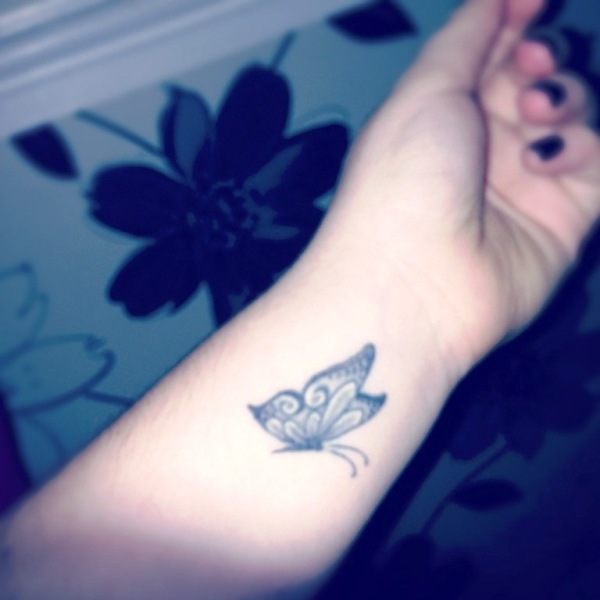 Grey Butterfly Tattoo On Wrist