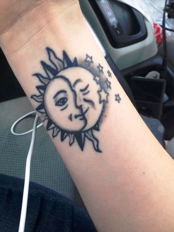 Half Sun Moon Tattoo On Wrist