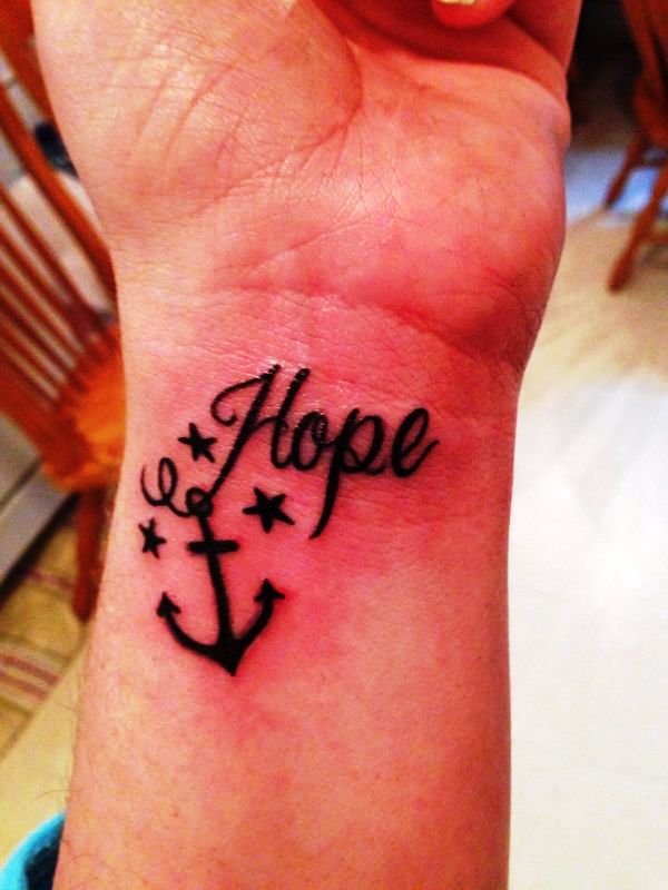 Hope And Anchor Tattoo On Wrist