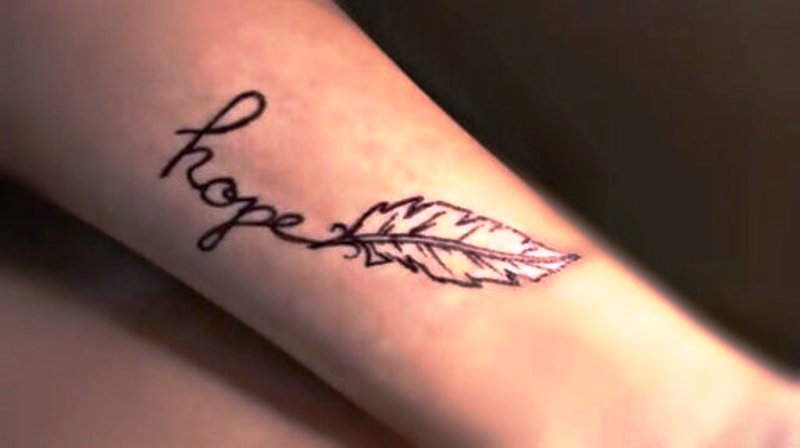 Hope Feather Tattoo On Wrist