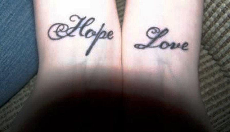 Hope Love Tattoo On Wrist