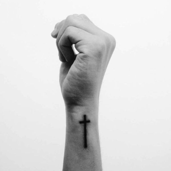 Image Of Cross Tattoo On Side Wrist