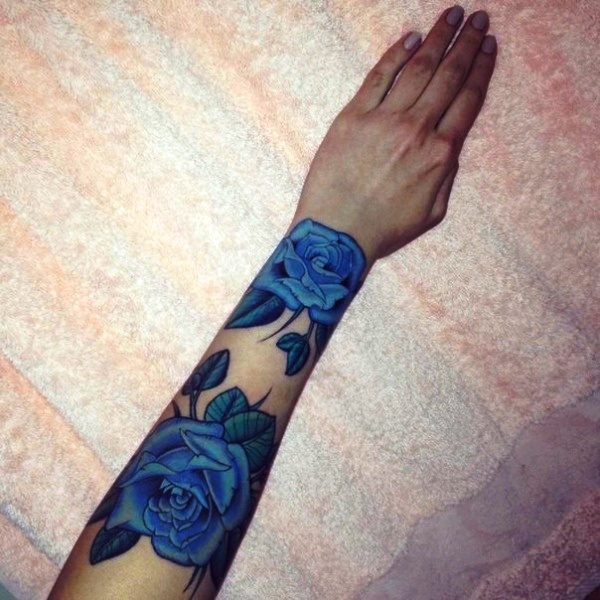 Impressive Blue Rose Tattoo On Wrist