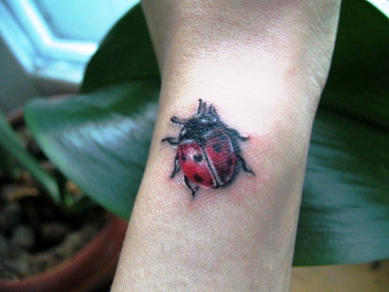 Impressive Ladybug Wrist Tattoo