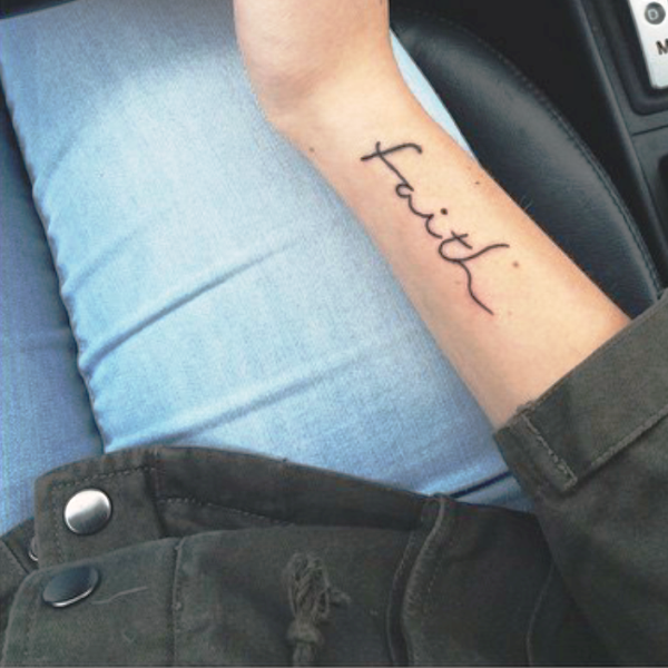 Large Faith Tattoo On Wrist