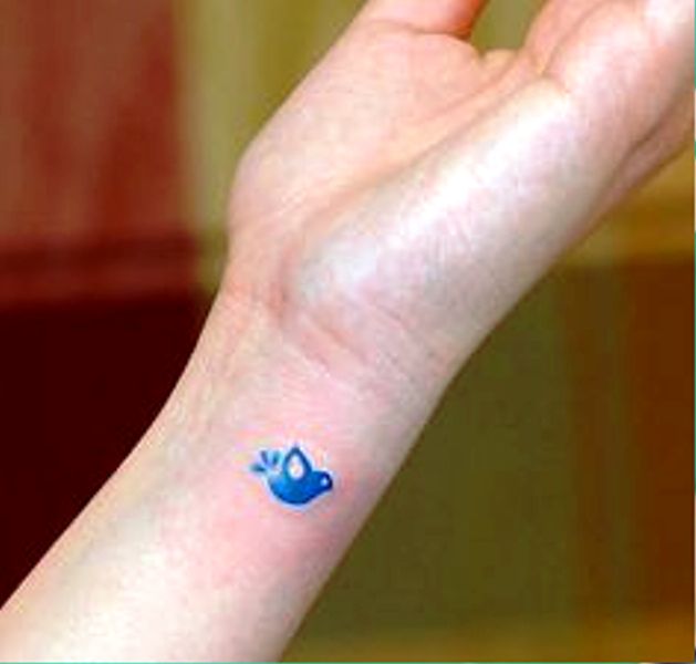 Little Blue Bird Tattoo On Wrist