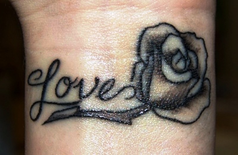 Love Black Rose Tattoo On Wrist