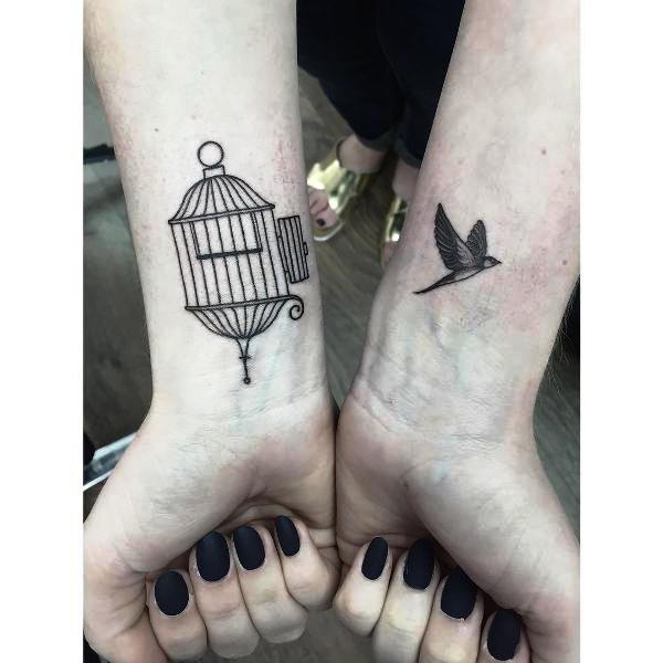Lovely Bird And Cage Wrist Tattoo