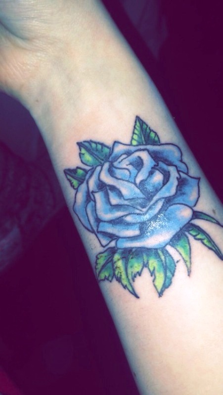 Lovely Blue Rose Wrist Tattoo