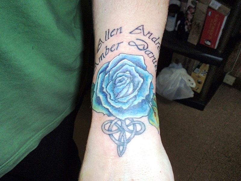 Memorial Blue Rose Tattoo On Wrist