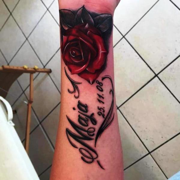 Memorial Rose Tattoo On Wrist