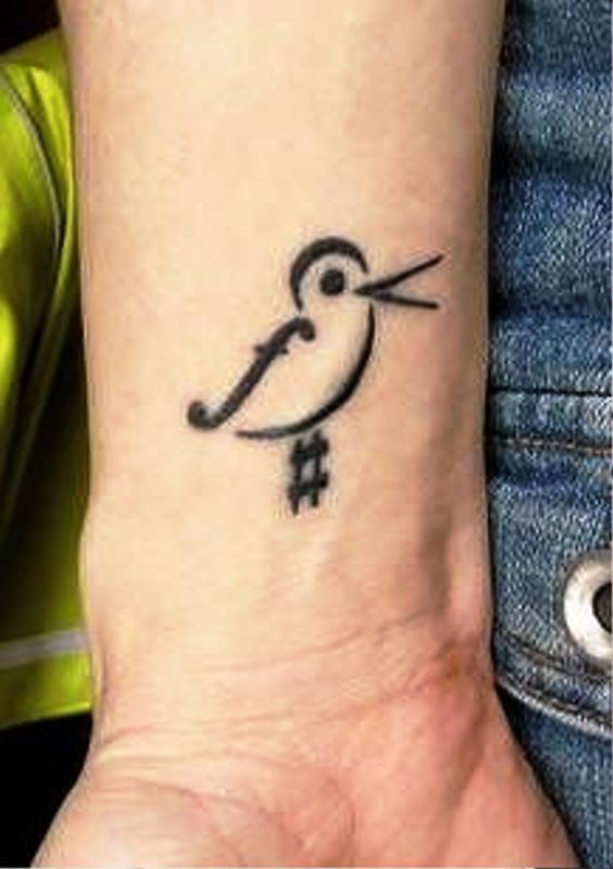 Music Design Bird Tattoo On Wrist