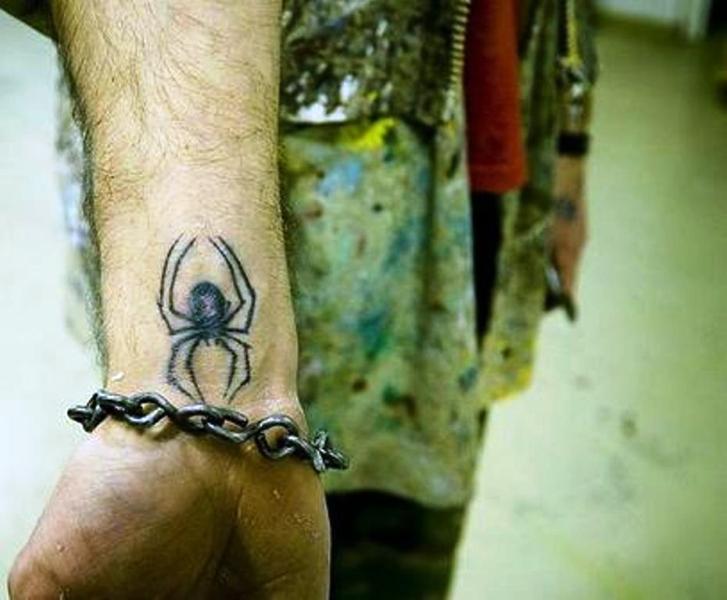 Nice Black Spider Wrist Tattoo