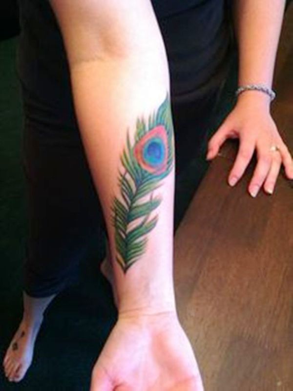 Nice Peacock Feather Wrist Tattoo