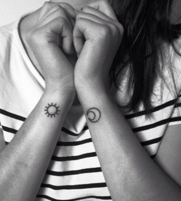 Nice Sun And Moon Tattoo On Wrist