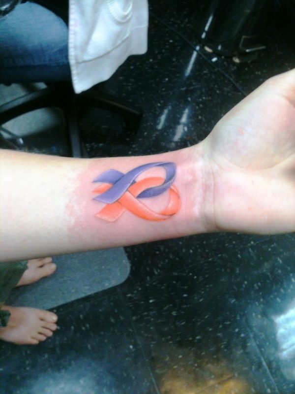 Orange Purple Cancer Ribbon Tattoo