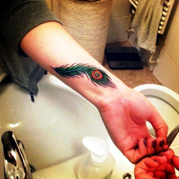 Peacock Feather Tattoo On Wrist
