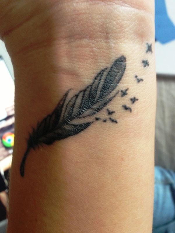 Perfect Feather And Birds Tattoo Design