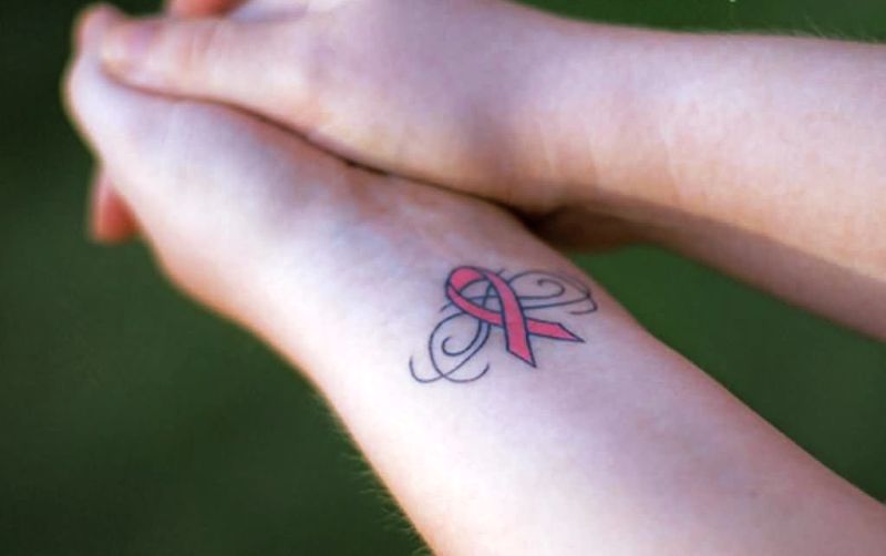 Pink Cancer Ribbon Wrist Tattoo