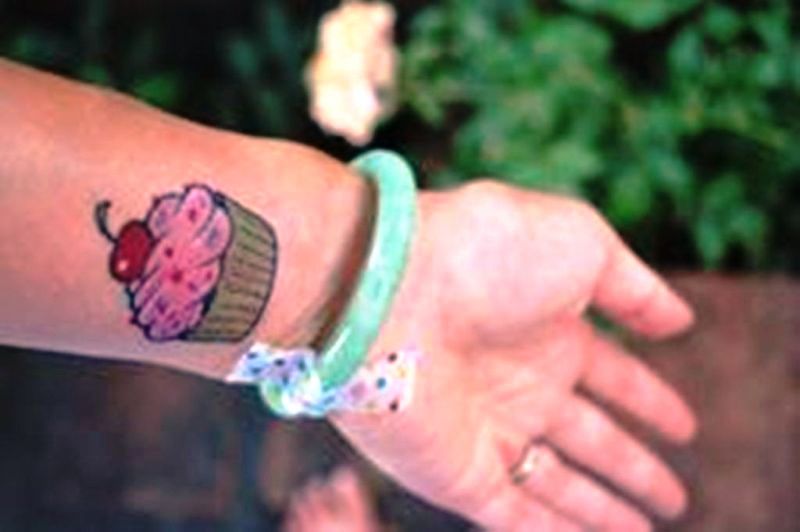 Pink Cupcake Tattoo On Wrist