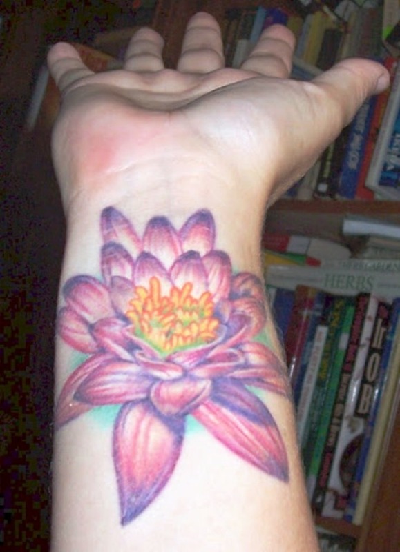 Pink Lotus Flower Tattoo On Wrist