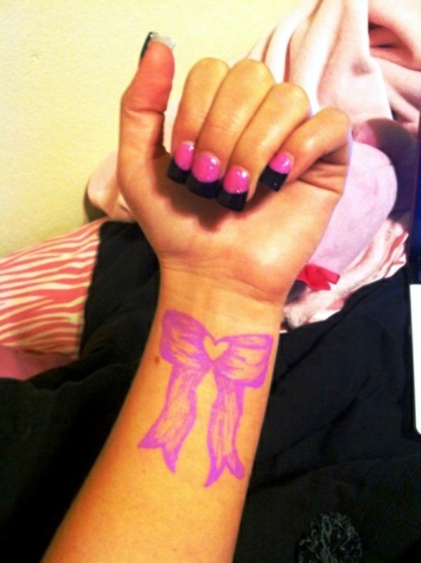Pink Ribbon Tattoo On Wrist
