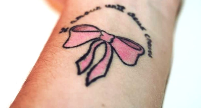 Pink Ribbon Wrist Tattoo