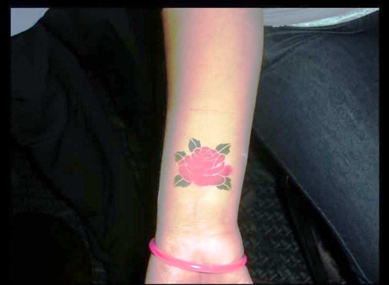 Pink Rose Tattoo On Wrist