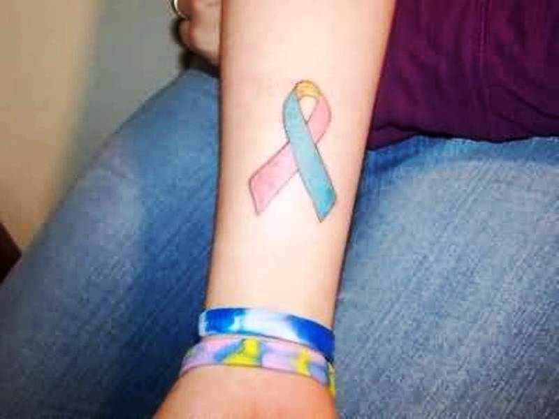 Pretty Cancer Ribbon Wrist Tattoo