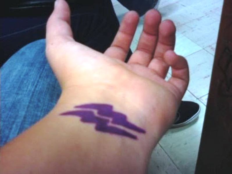 Purple Aquarius Tattoo On Wrist