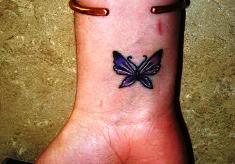 Purple Butterfly Tattoo On Wrist