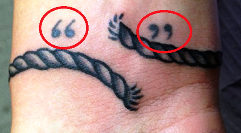Quotation Mark And Rope Tattoo On Wrist