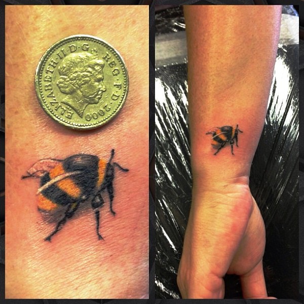 Realistic Bee Tattoo On Wrist