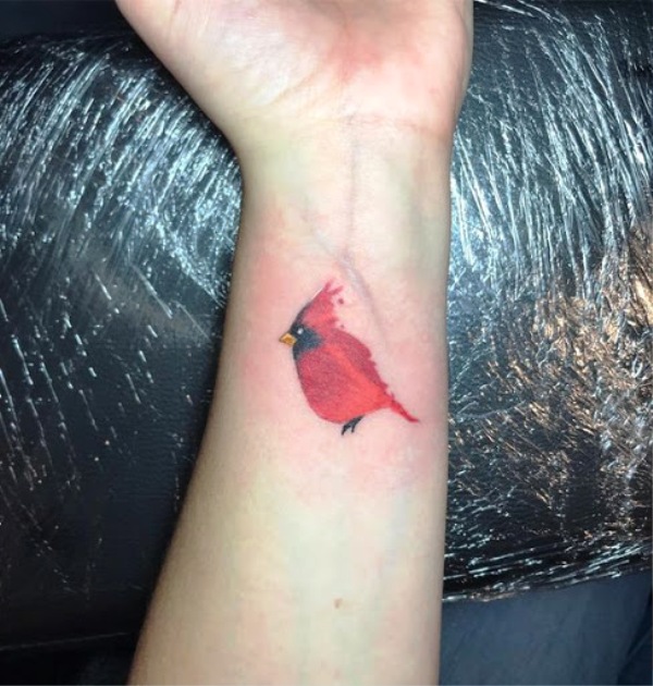 Red Angry Bird Tattoo On Wrist