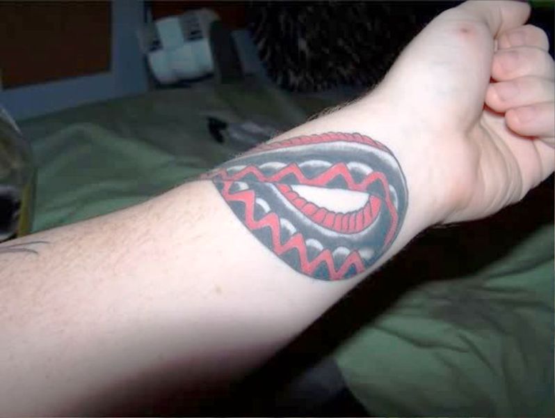 Red Black Colored Snake Wrist Tattoo