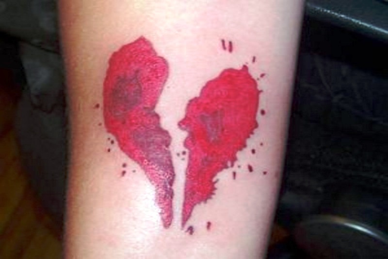 Red Broken Heart Tattoo On Wrist