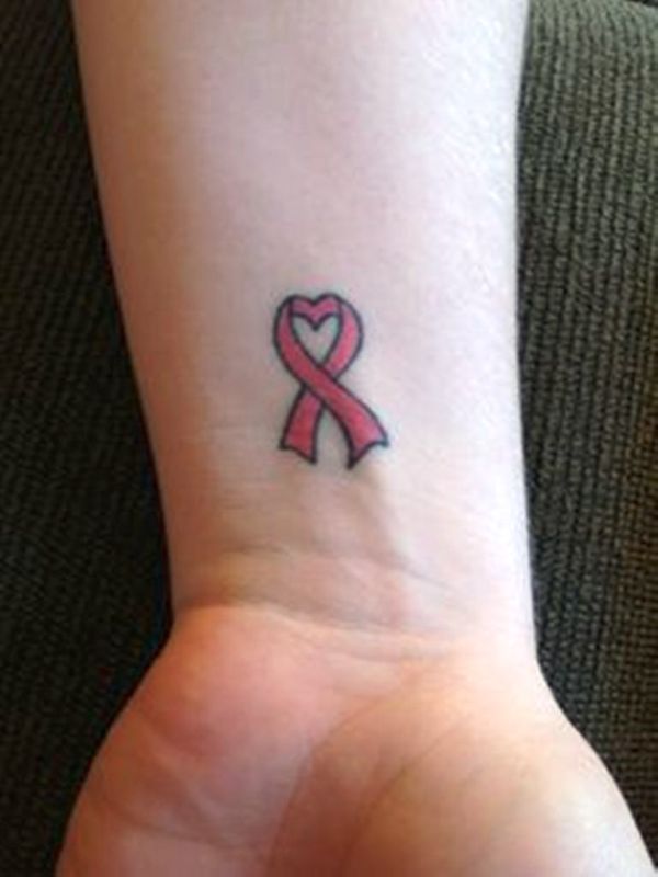 Red Cancer Ribbon Tattoo On Wrist