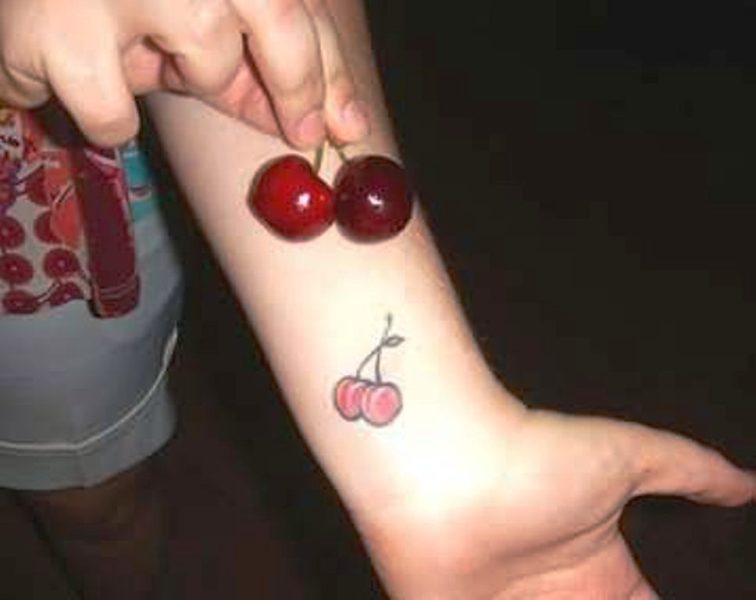 Red Cherry Tattoo On Wrist