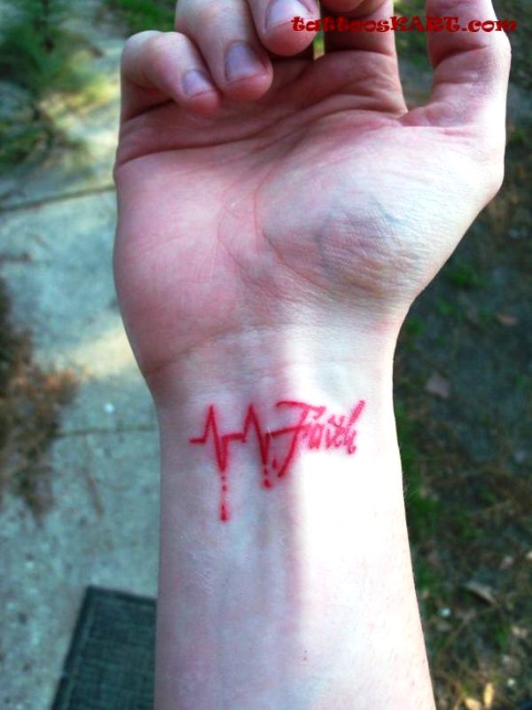 Red Faith Tattoo On Wrist