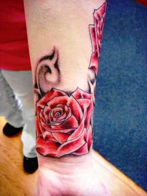 Red Rose Tattoo On Wrist