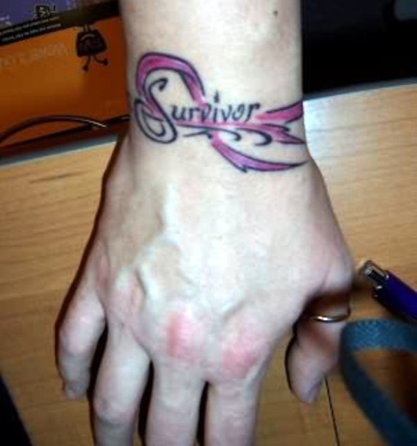 Ribbon Design Tattoo On Wrist