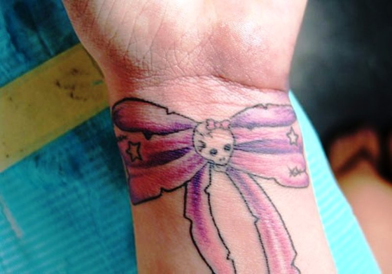 Ribbon Skull Tattoo On Wrist