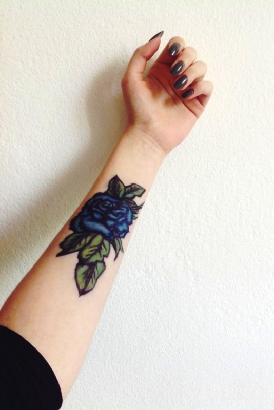 Royal Blue Rose Tattoo On Wrist