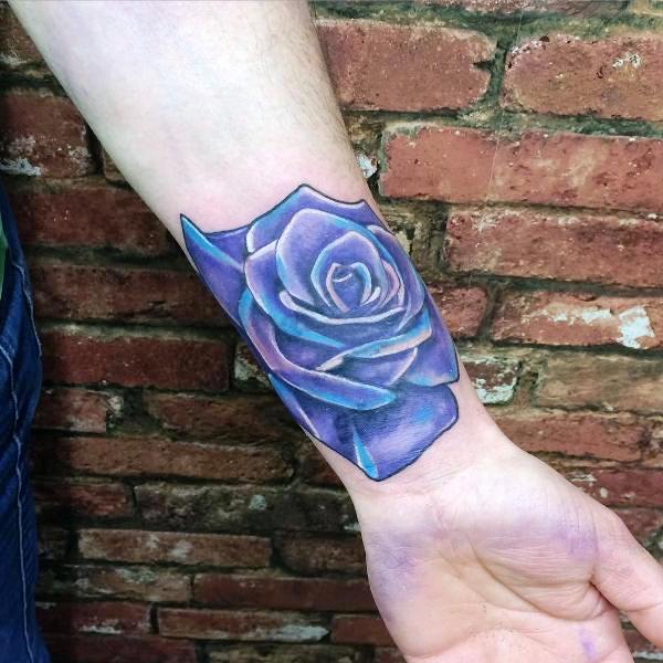 Royal Blue Rose Wrist Tattoo