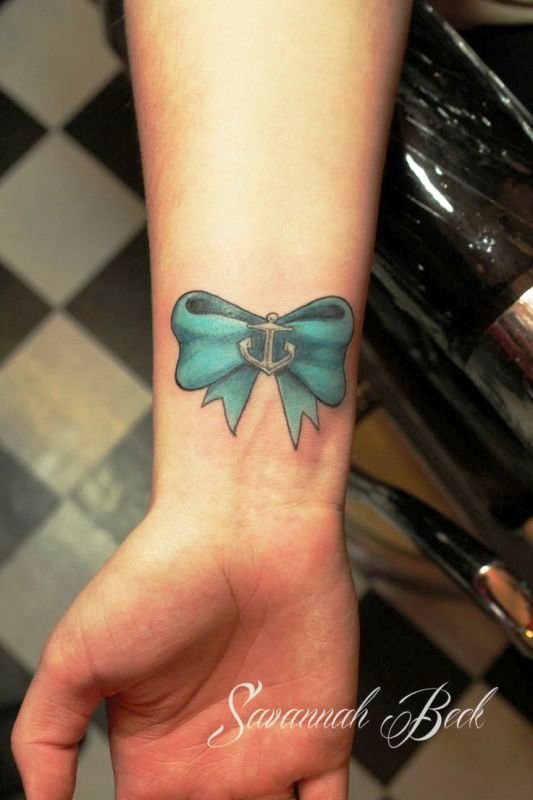 Sea Green Bow With Anchor On Wrist
