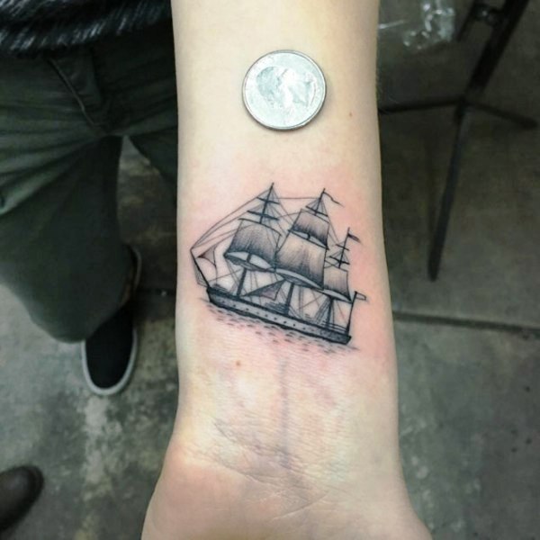 Ship Tattoo On Wrist