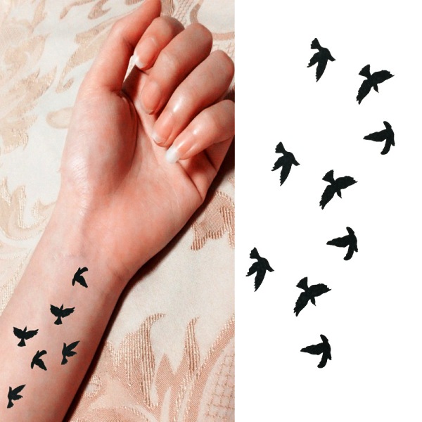 Simple Black Ink Flying Birds Tattoo