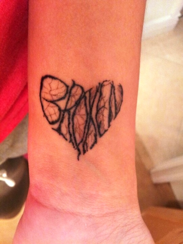 Simple Broken Heart Tattoo On Wrist